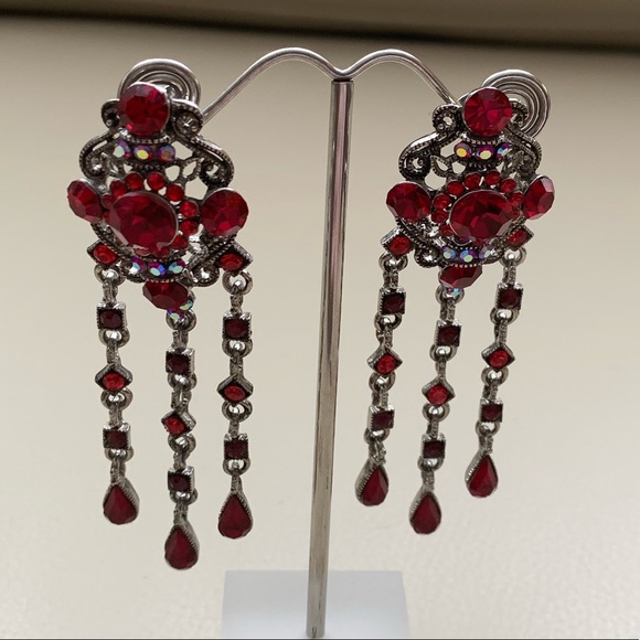 🆕🔥Red Crystal Chandelier large earrings - Picture 2 of 5